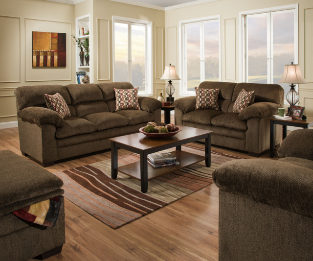 3683 Sofa and Love in Harlow Ash and Chestnut (Chair and 1/2 and STOT Available in Harlow Ash)